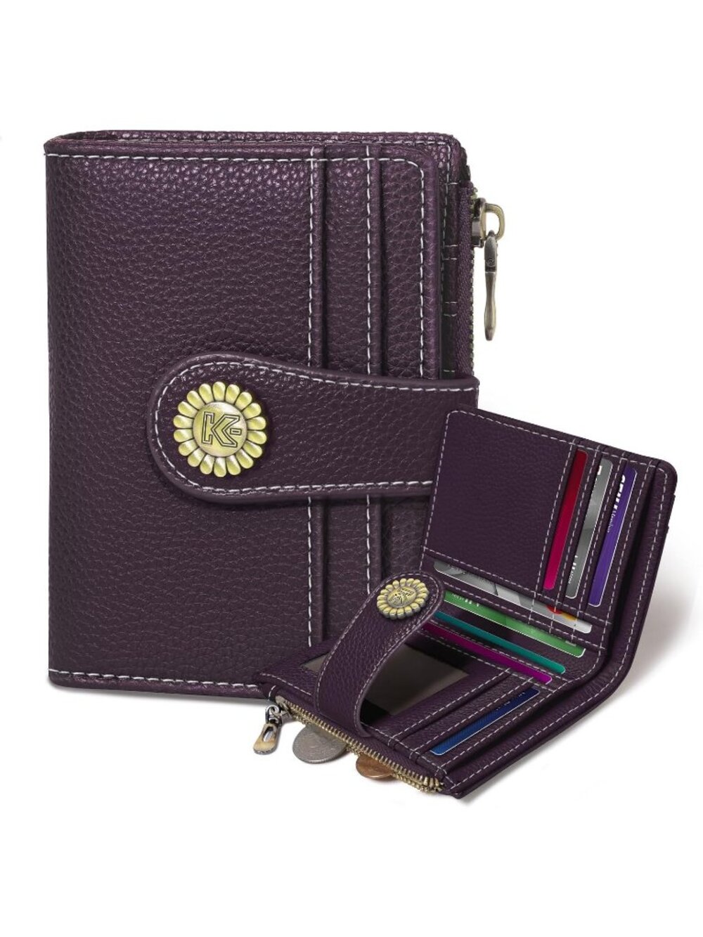 Women's Purple Skull Goth RFID Coin Pocket Vegan Pu Leather Zipper Wallet